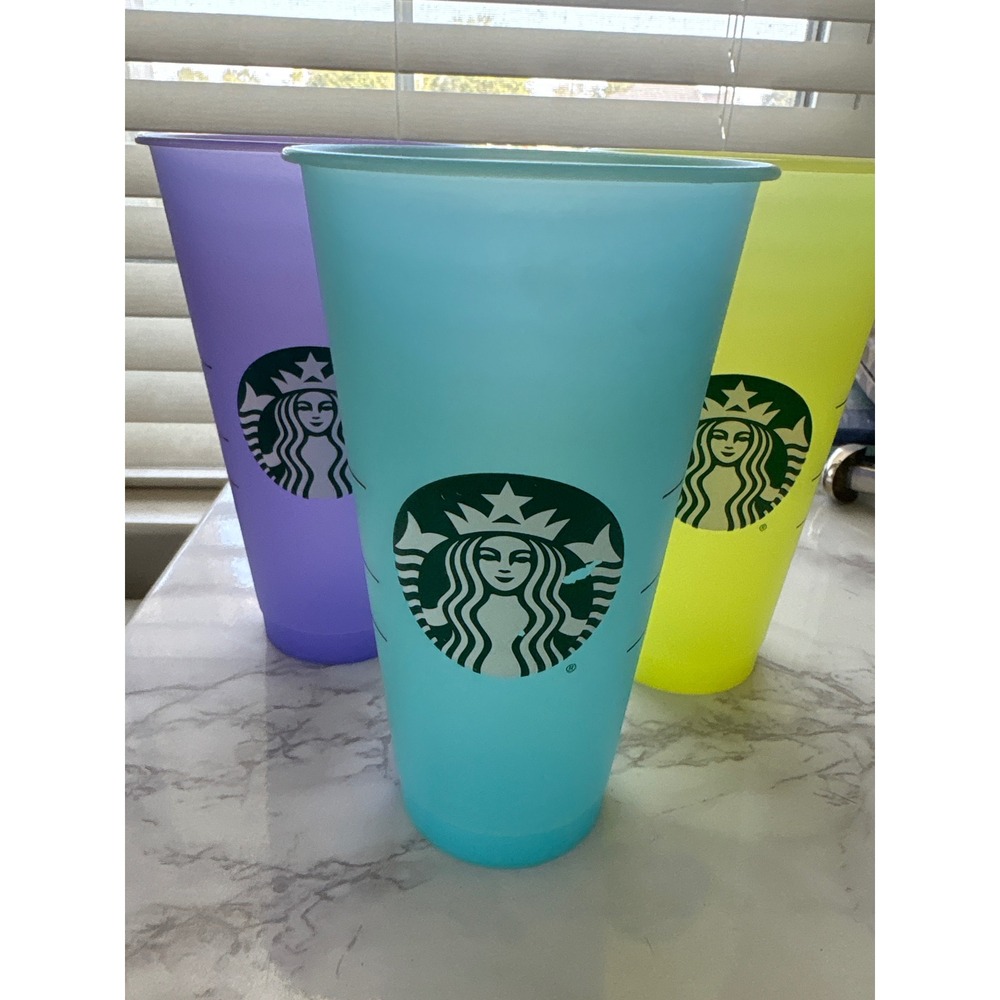 Starbucks Reusable Cold Cup 24oz Venti Tumbler Set Purple Teal Lime Green 3pk